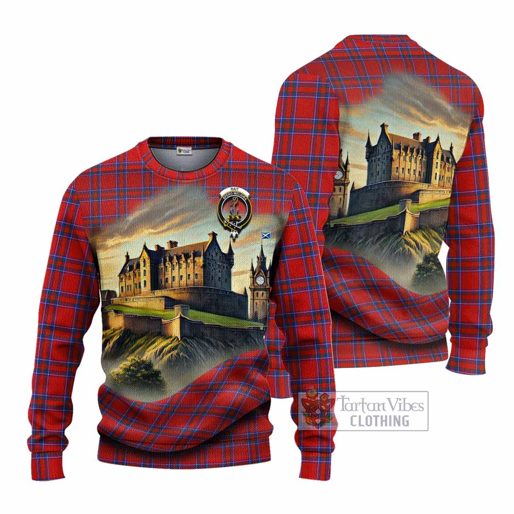 Tartan Vibes Clothing Rait Tartan Family Crest Knitted Sweater with Scottish Ancient Castle Style