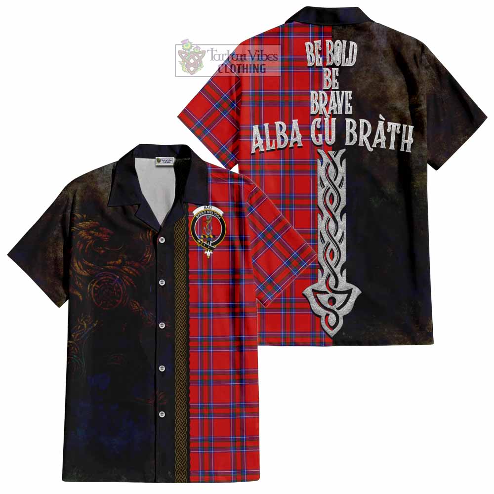 Tartan Vibes Clothing Rait Tartan Family Crest Short Sleeve Button Shirt Alba Gu Brath Be Brave Lion Ancient Style