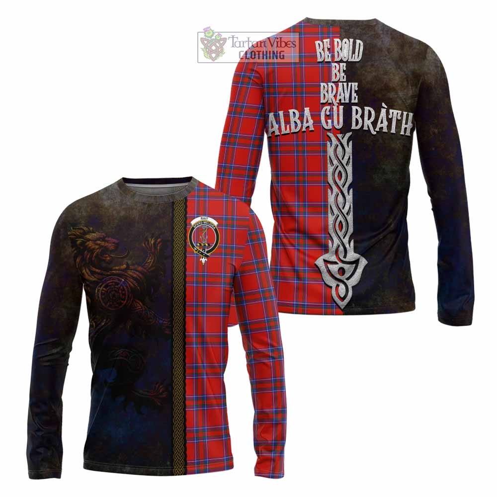 Tartan Vibes Clothing Rait Tartan Family Crest Long Sleeve T-Shirt Alba Gu Brath Be Brave Lion Ancient Style