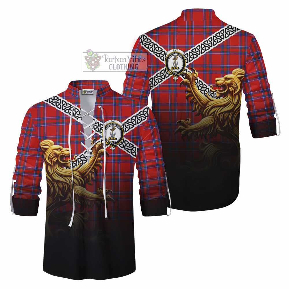 Rait Crest Tartan Ghillie Kilt Shirt with Golden Lion Emblem Celtic Style - Tartan Vibes Clothing