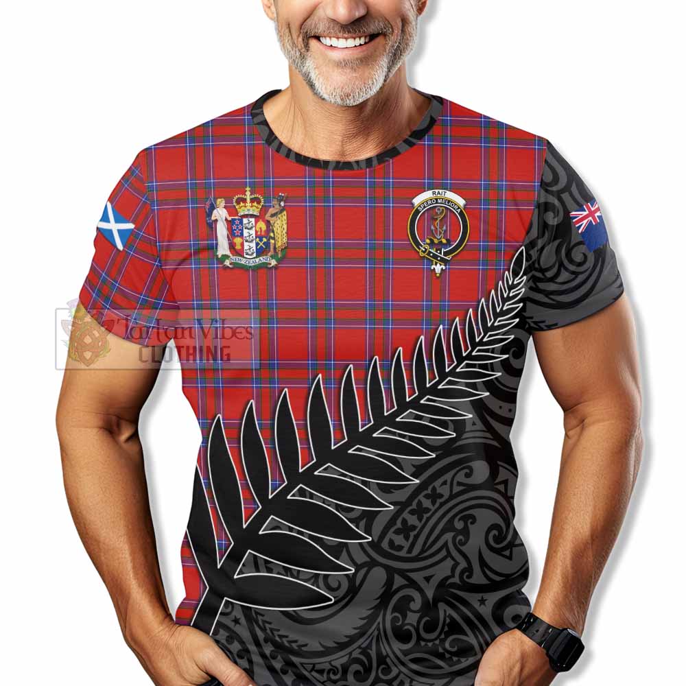Tartan Vibes Clothing Rait Crest Tartan T-Shirt with New Zealand Silver Fern Half Style