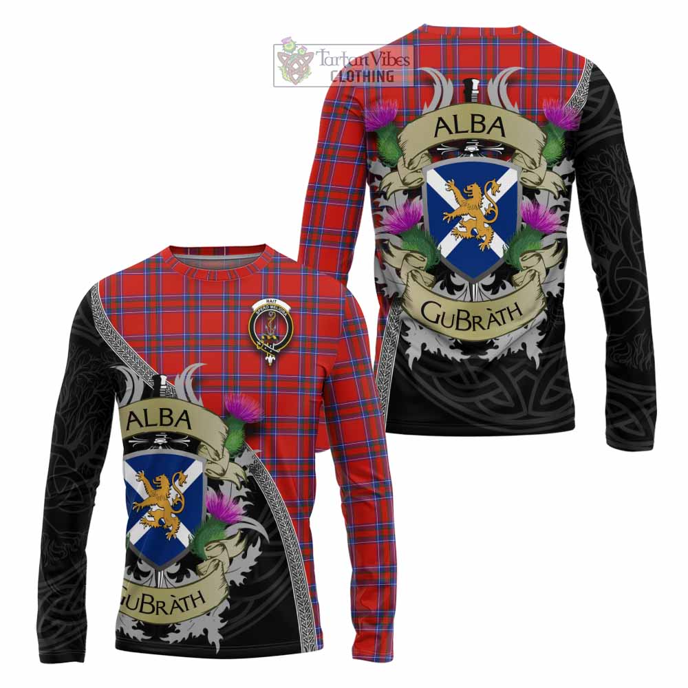 Tartan Vibes Clothing Rait Tartan Family Crest Long Sleeve T-Shirt Lion Rampant Royal Thistle Shield Celtic Inspired