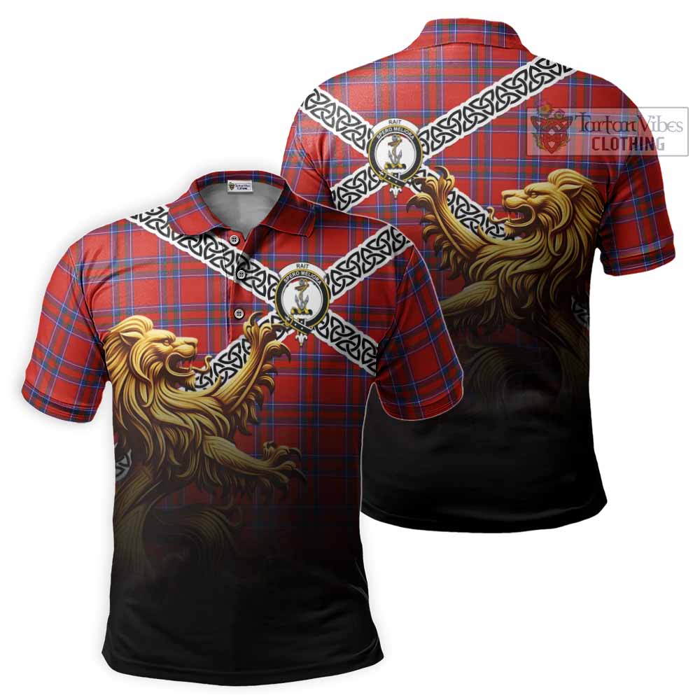 Tartan Vibes Clothing Rait Crest Tartan Polo Shirt with Golden Lion Emblem Celtic Style