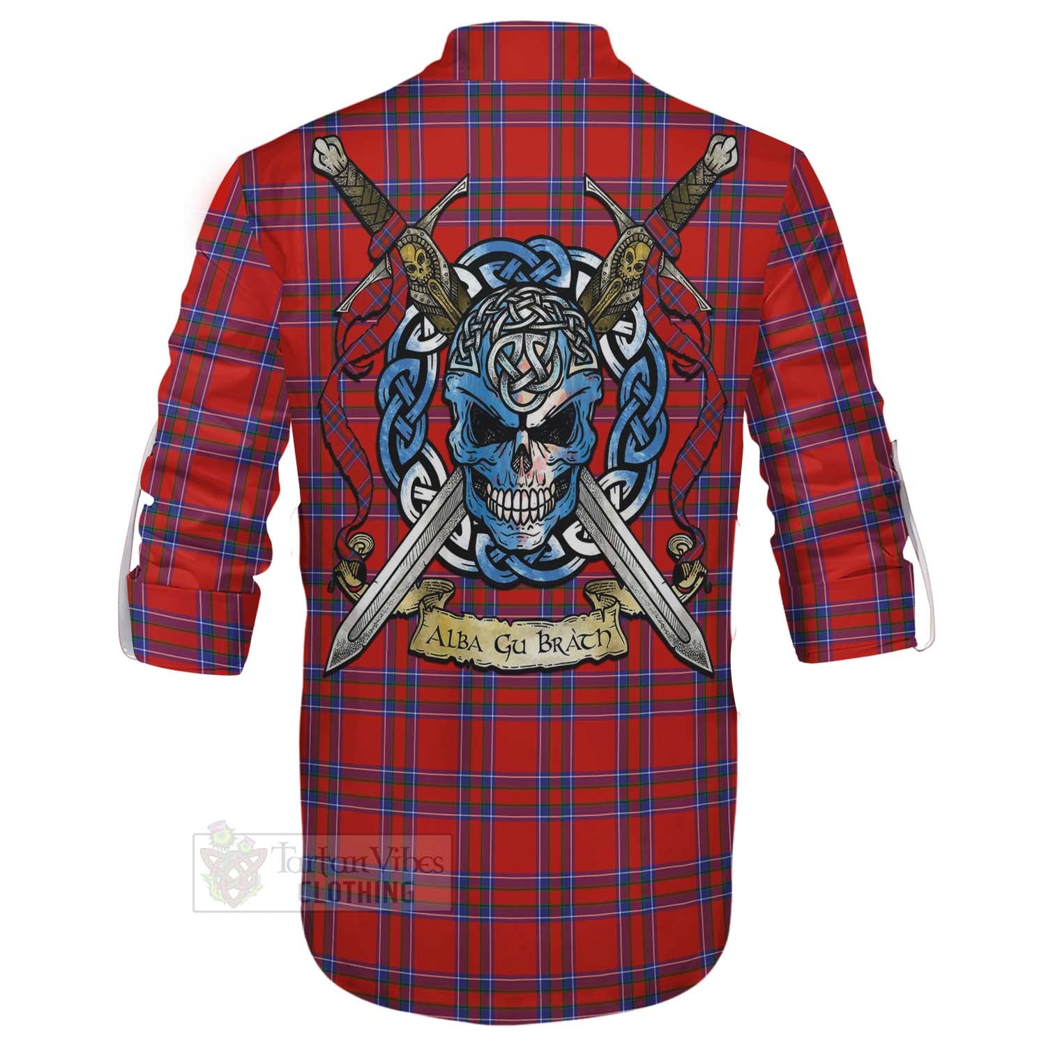 Tartan Vibes Clothing Rait Tartan Ghillie Kilt Shirt with Family Crest Celtic Skull Style