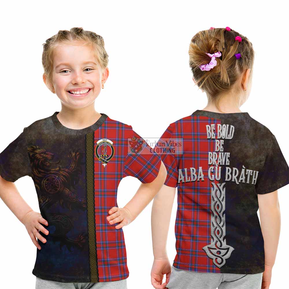 Tartan Vibes Clothing Rait Tartan Family Crest Kid T-Shirt Alba Gu Brath Be Brave Lion Ancient Style
