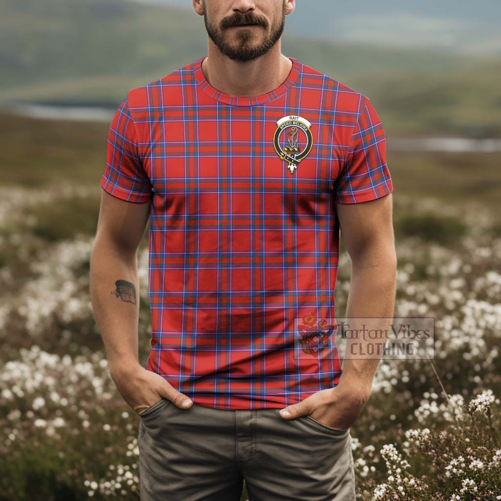 Tartan Vibes Clothing Rait Tartan T-Shirt with Family Crest and Bearded Skull Holding Bottles of Whiskey