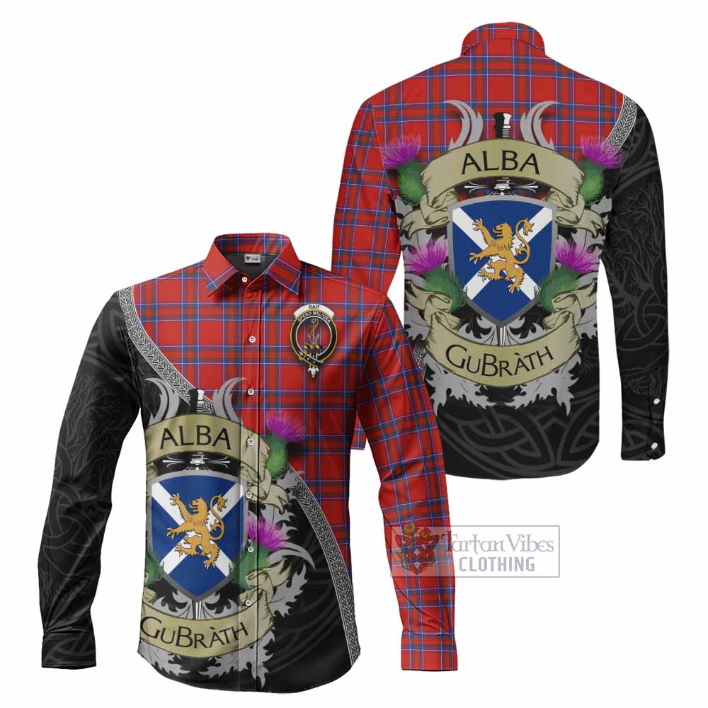 Tartan Vibes Clothing Rait Tartan Family Crest Long Sleeve Button Shirt Lion Rampant Royal Thistle Shield Celtic Inspired