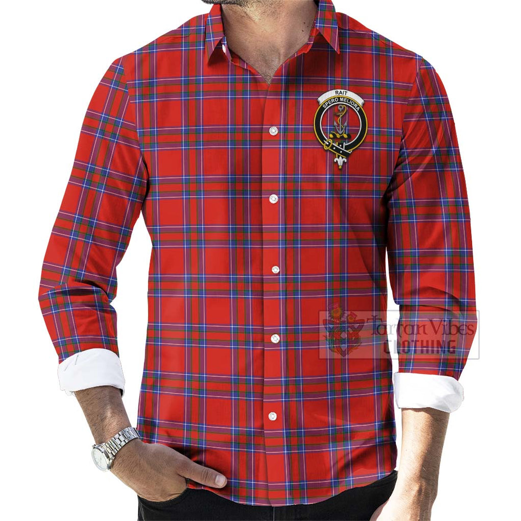 Tartan Vibes Clothing Rait Tartan Long Sleeve Button Shirt with Family Crest Celtic Skull Style