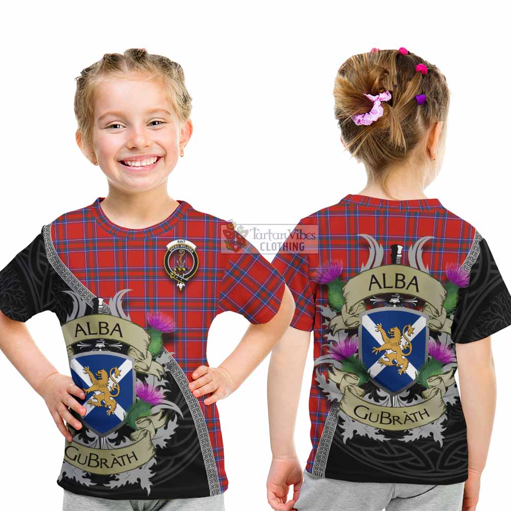 Tartan Vibes Clothing Rait Tartan Family Crest Kid T-Shirt Lion Rampant Royal Thistle Shield Celtic Inspired