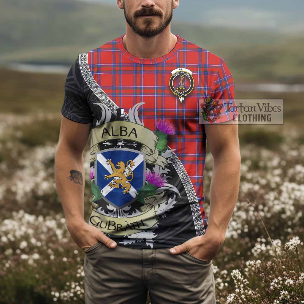 Tartan Vibes Clothing Rait Tartan Family Crest T-Shirt Lion Rampant Royal Thistle Shield Celtic Inspired