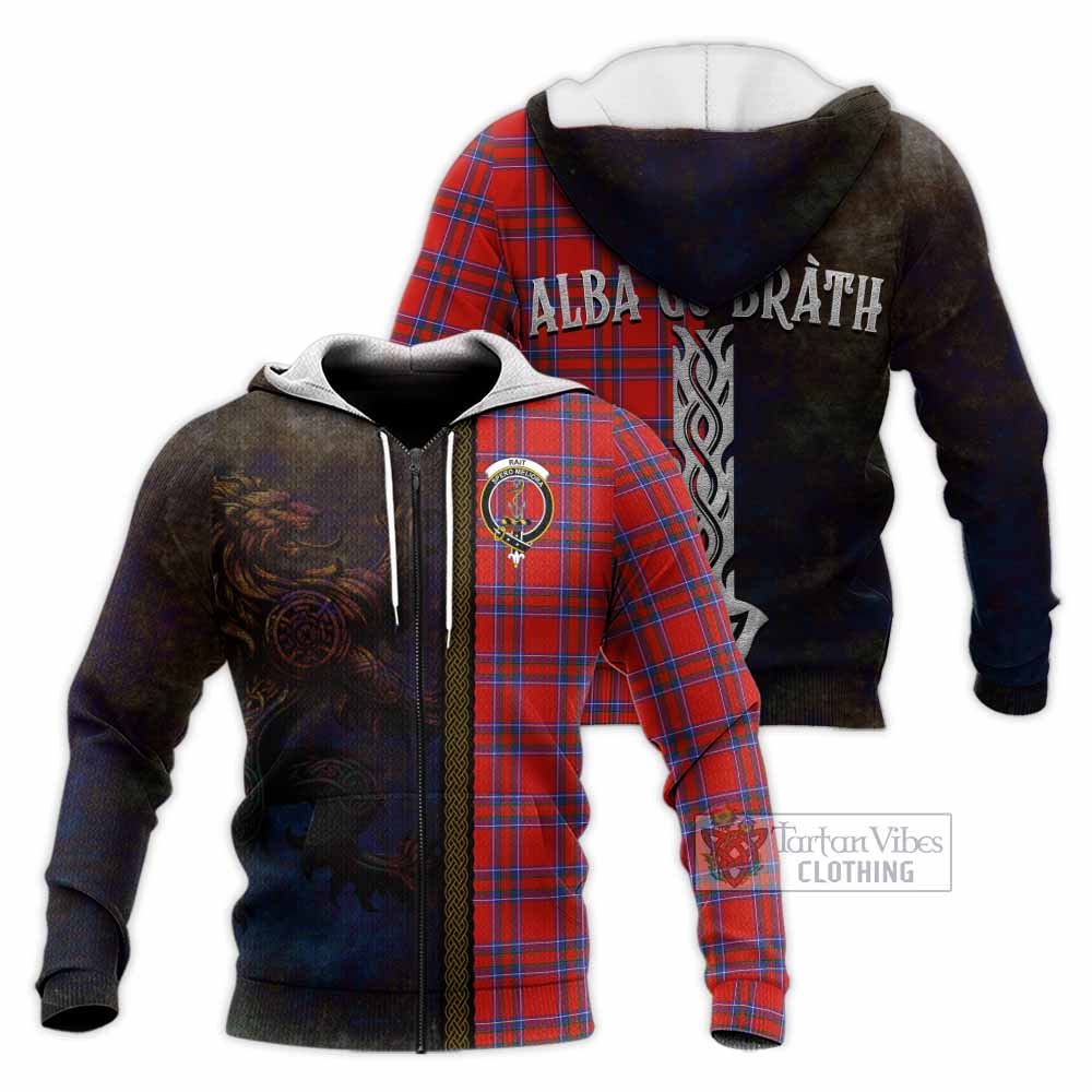 Tartan Vibes Clothing Rait Tartan Family Crest Knitted Hoodie Alba Gu Brath Be Brave Lion Ancient Style