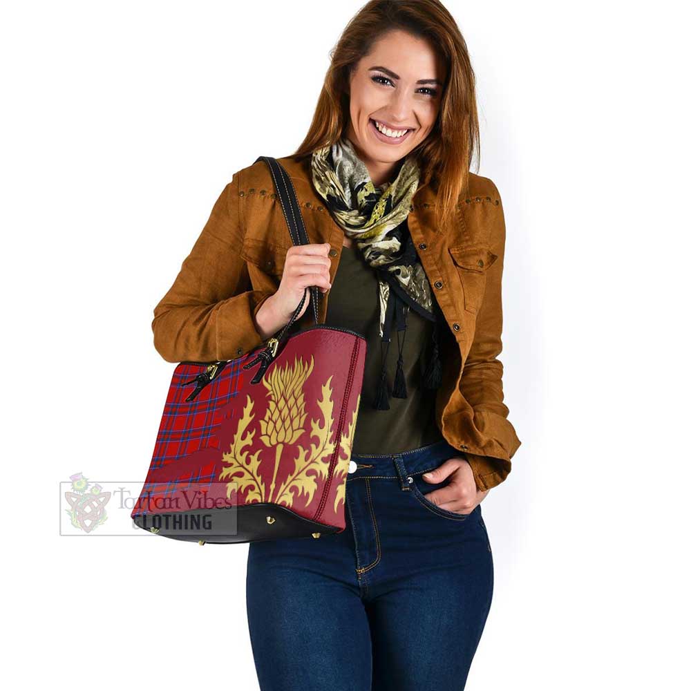 Tartan Vibes Clothing Rait Tartan Leather Tote Bag Gold Thistle Style