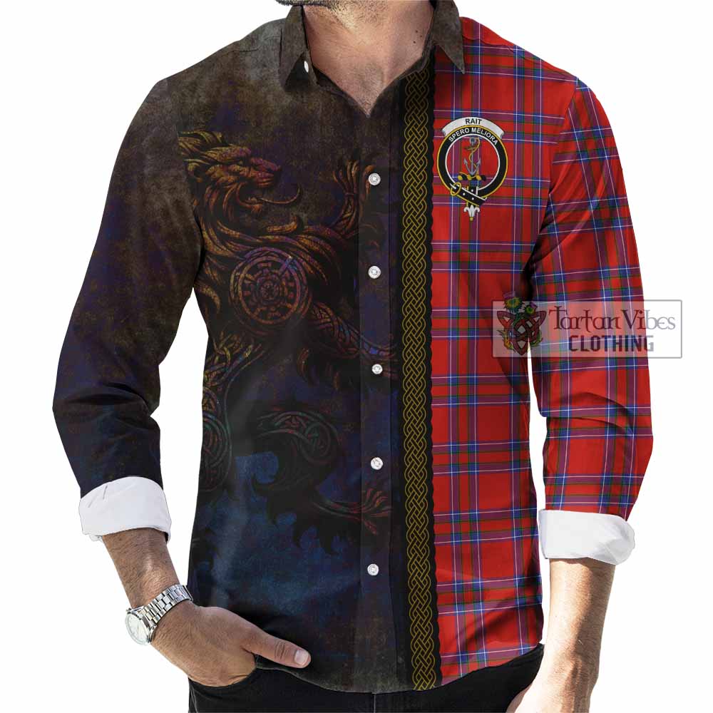 Tartan Vibes Clothing Rait Tartan Family Crest Long Sleeve Button Shirt Alba Gu Brath Be Brave Lion Ancient Style