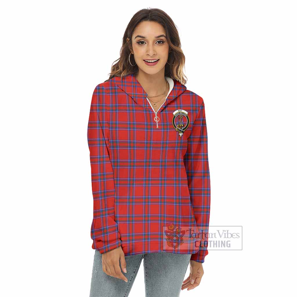 Tartan Vibes Clothing Rait Tartan Crest Women's Borg  Half Zip Fleece Hoodie