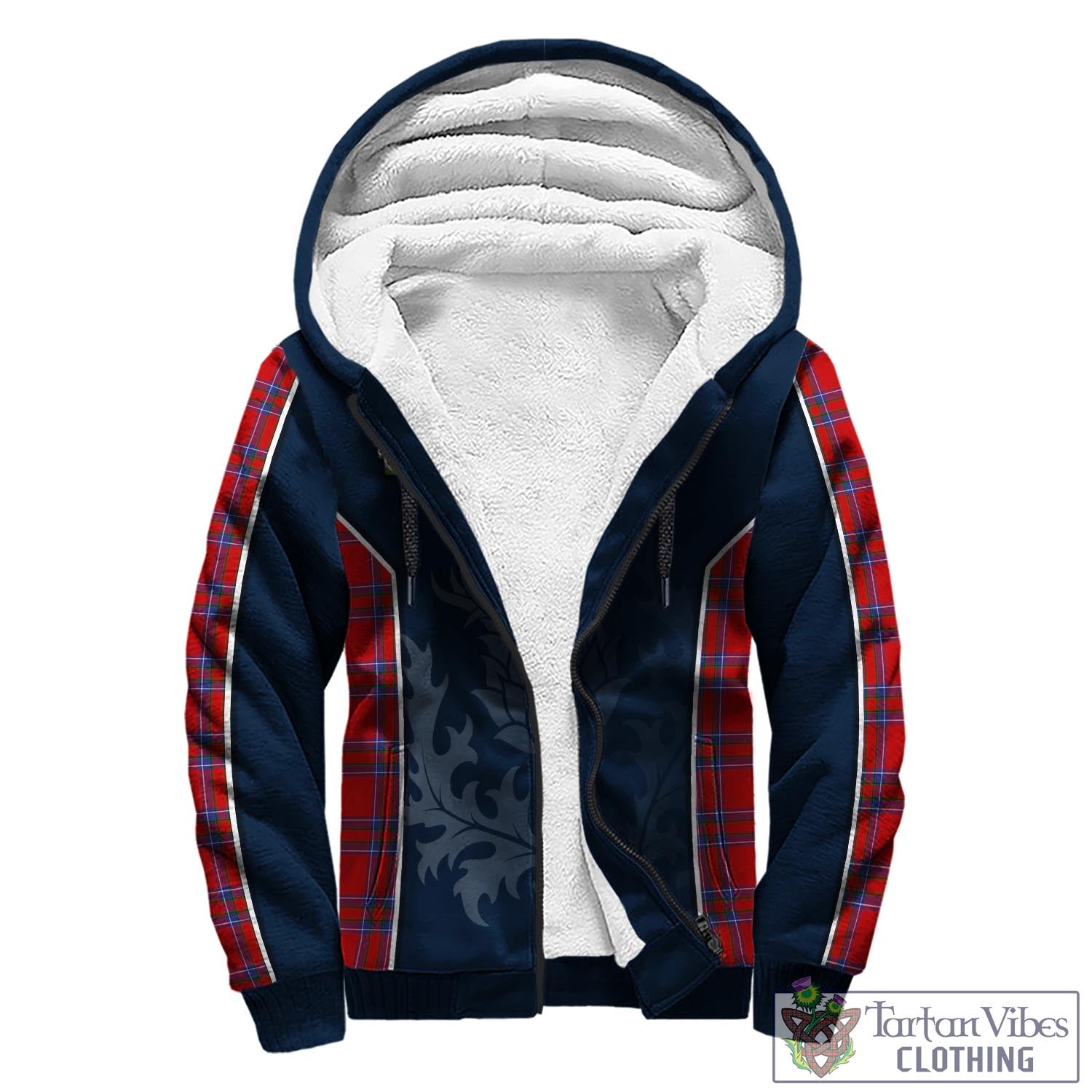 Tartan Vibes Clothing Rait Tartan Sherpa Hoodie with Family Crest and Scottish Thistle Vibes Sport Style