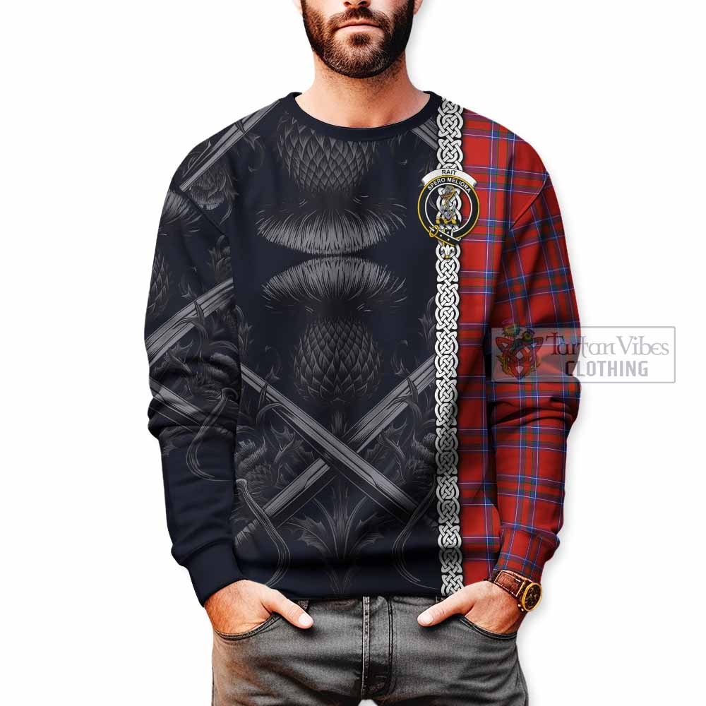 Tartan Vibes Clothing Rait Tartan Sweatshirt with Family Crest Cross Sword Thistle Celtic Vibes