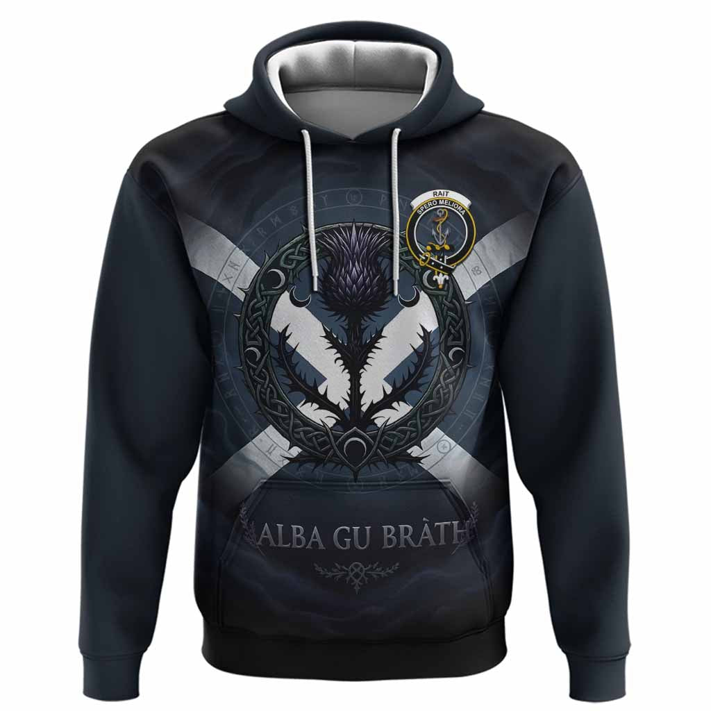 Rait Clan Crest Hoodie with Celtic Knot Thistle and Saltire