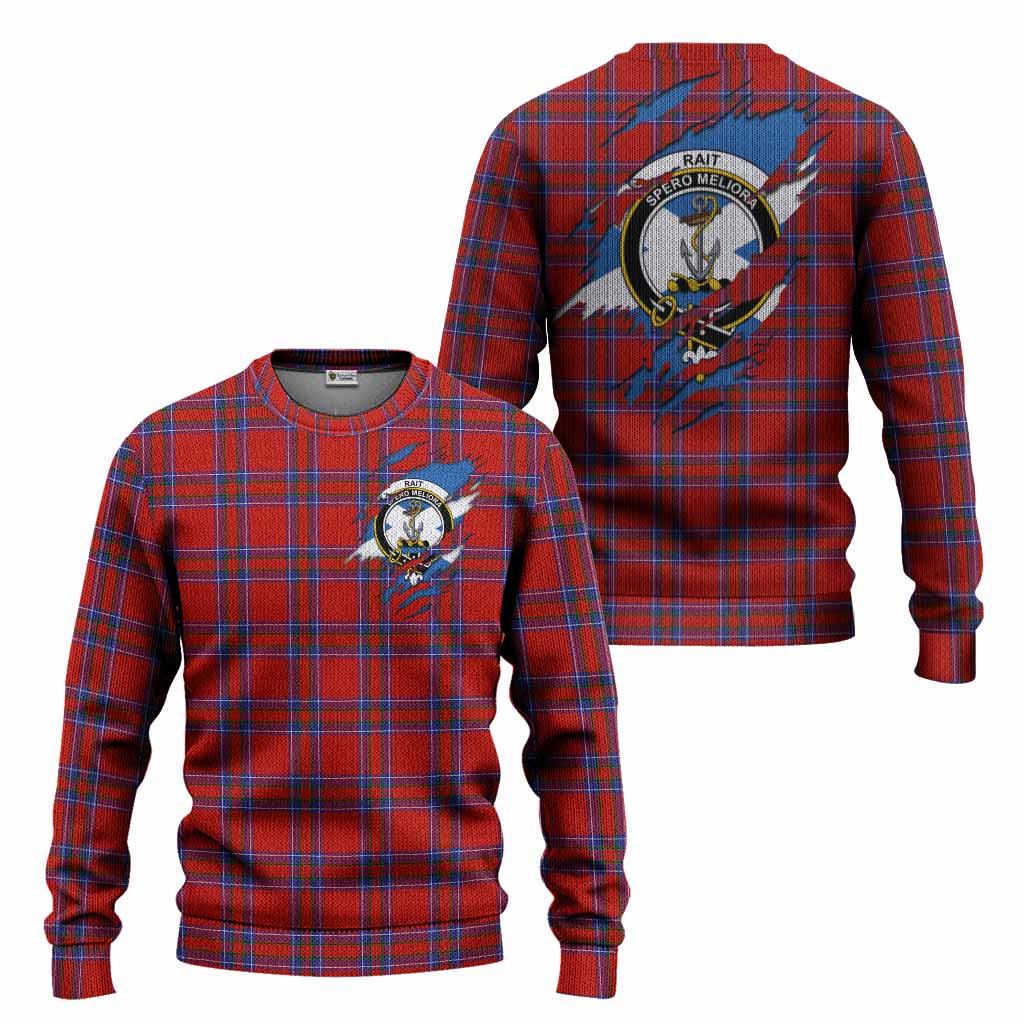 Rait Clan Crest In Me Tartan Knitted Sweater Scotland Flag Style