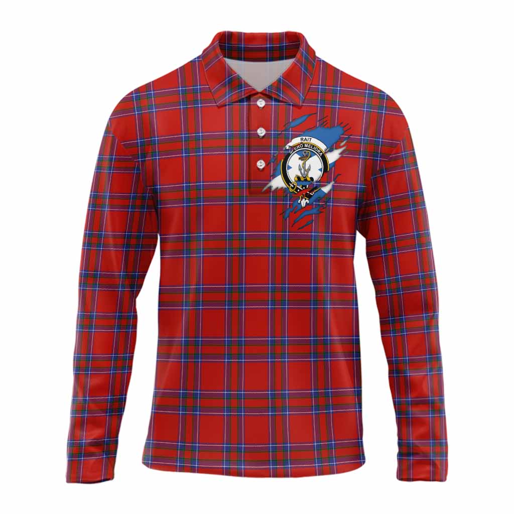 Rait Clan Crest In Me Tartan Long Sleeve Polo Shirt Scotland Flag Style