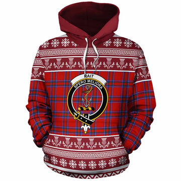 Rait Clan Tartan Christmas Cotton Hoodie with Family Crest