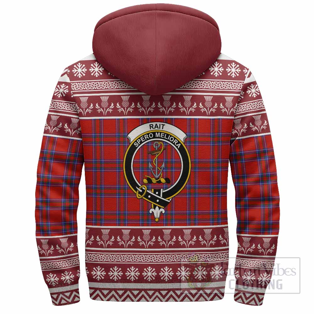 Rait Clan Tartan Christmas Fleece Hoodie with Family Crest - Tartan Vibes Clothing