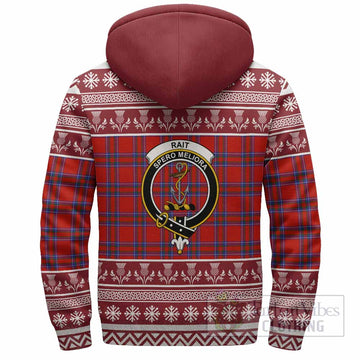 Rait Clan Tartan Christmas Fleece Hoodie with Family Crest