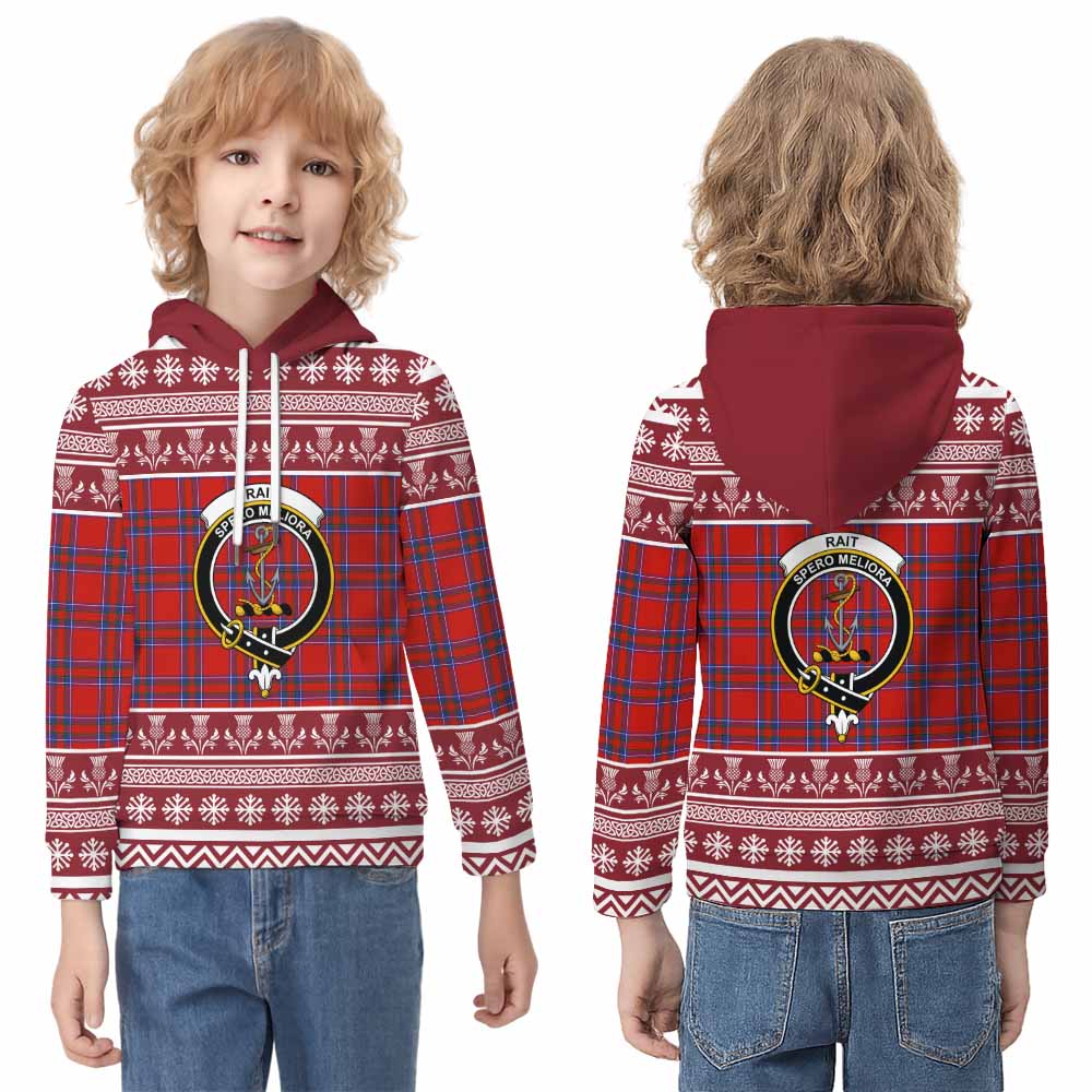 Rait Clan Tartan Christmas Kid Hoodie with Family Crest - Tartan Vibes Clothing