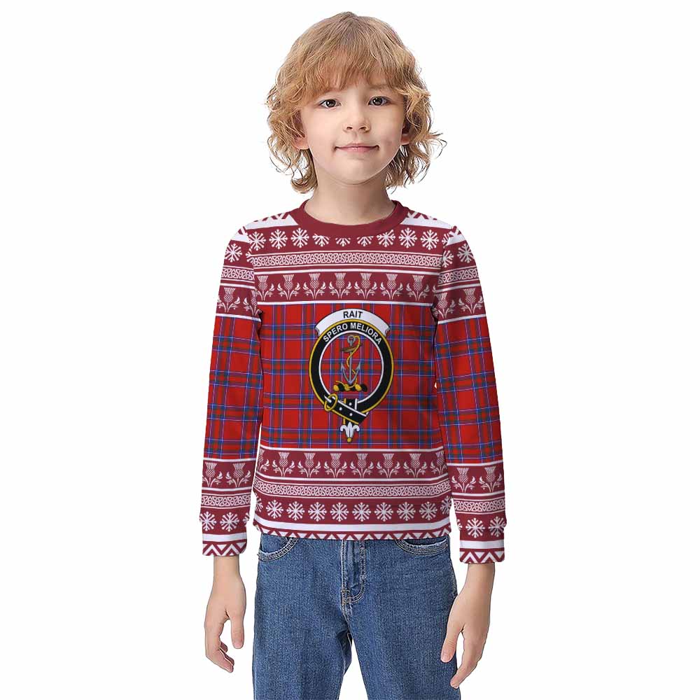 Rait Clan Tartan Christmas Kid Ugly Sweatshirt with Family Crest - Tartan Vibes Clothing