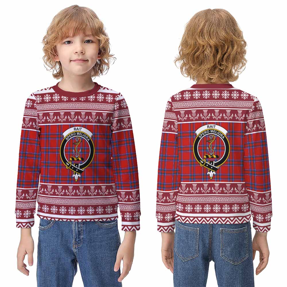 Rait Clan Tartan Christmas Kid Ugly Sweatshirt with Family Crest - Tartan Vibes Clothing