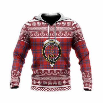Rait Clan Tartan Christmas Knitted Hoodie with Family Crest