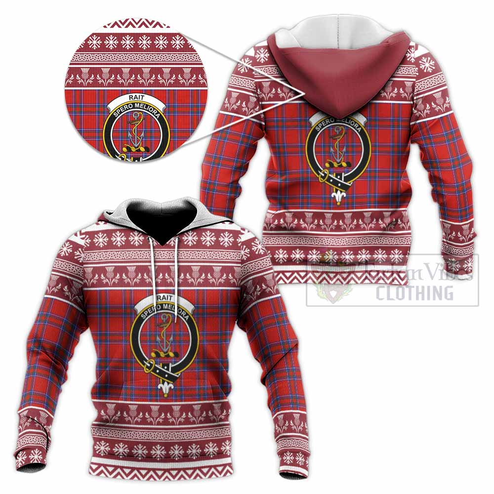 Rait Clan Tartan Christmas Knitted Hoodie with Family Crest - Tartan Vibes Clothing