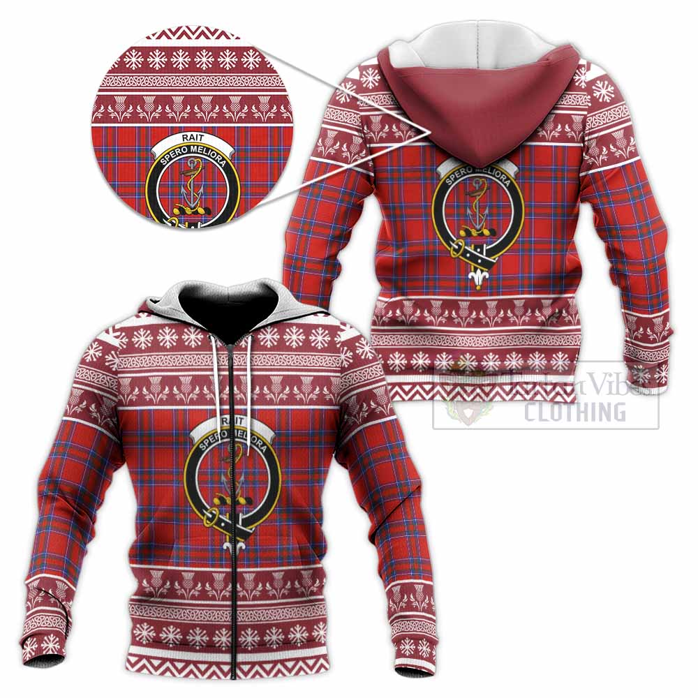 Rait Clan Tartan Christmas Knitted Hoodie with Family Crest - Tartan Vibes Clothing