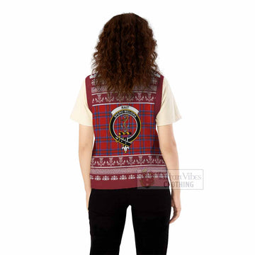 Rait Clan Tartan Christmas Knitted V-Neck Vest with Family Crest