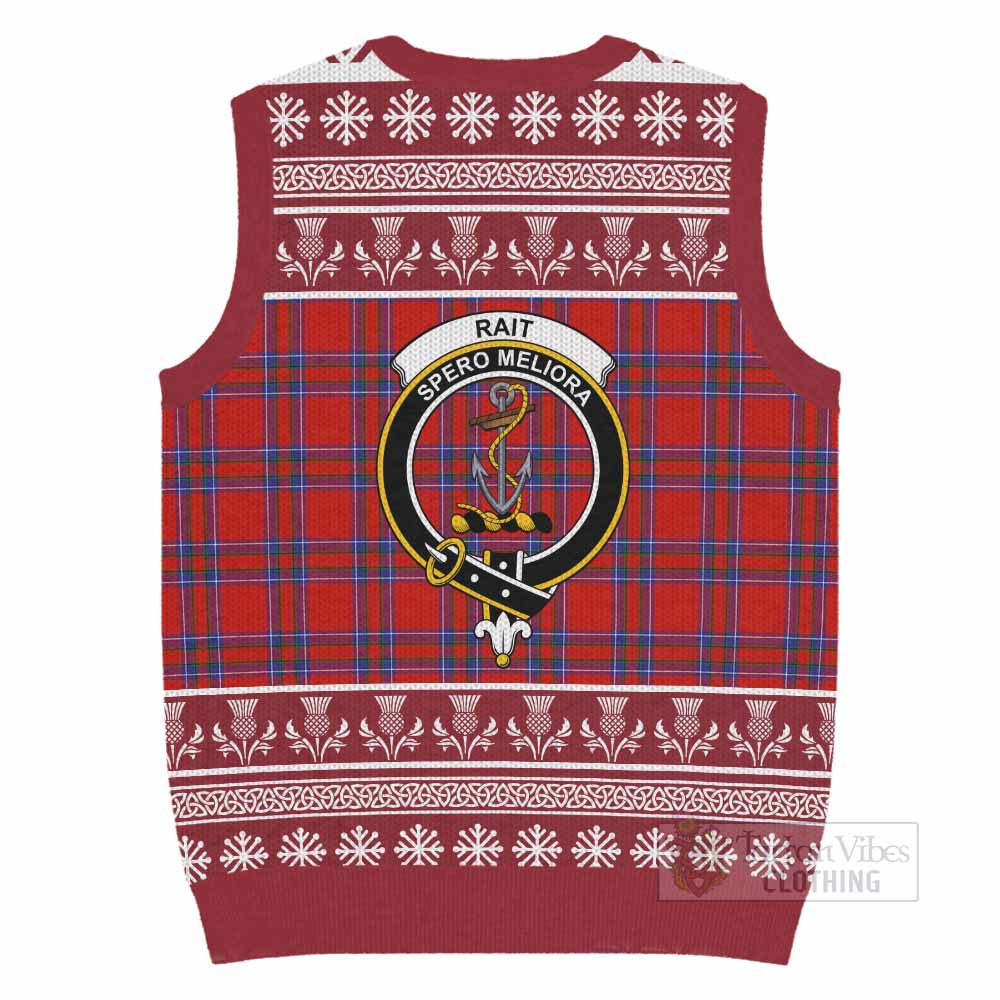 Rait Clan Tartan Christmas Knitted V-Neck Vest with Family Crest - Tartan Vibes Clothing