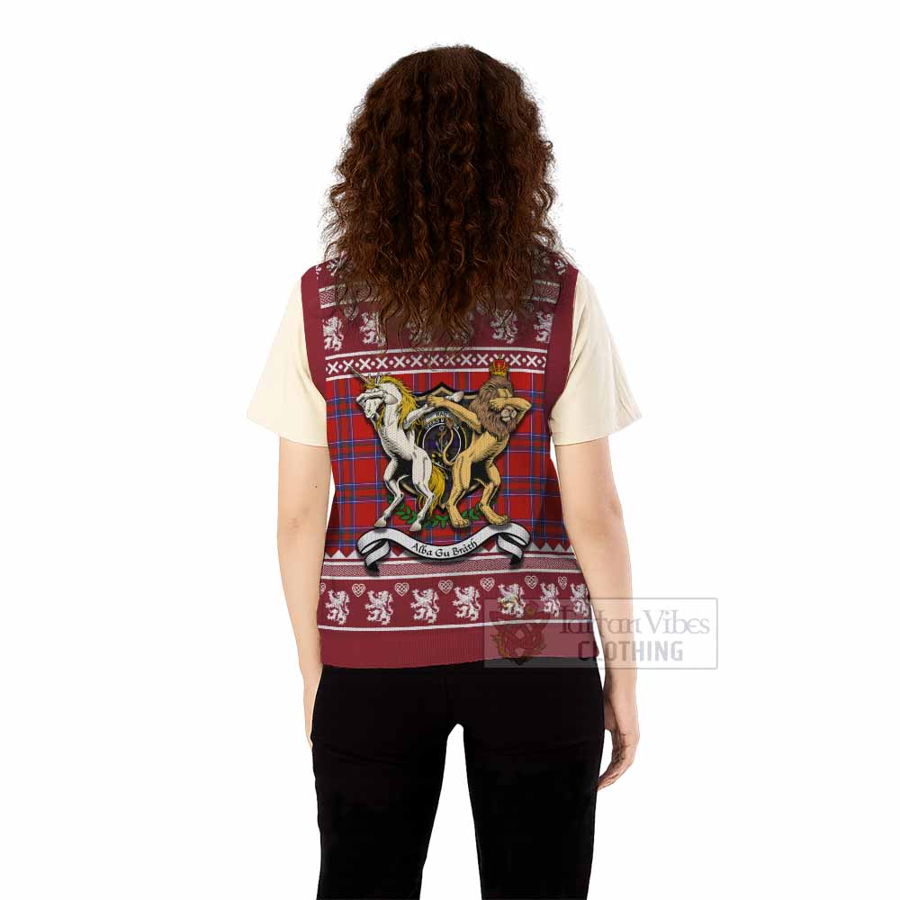 Rait Clan Tartan Crest Christmas Knitted V-Neck Vest Coat of Arms Funny Style - Tartan Vibes Clothing