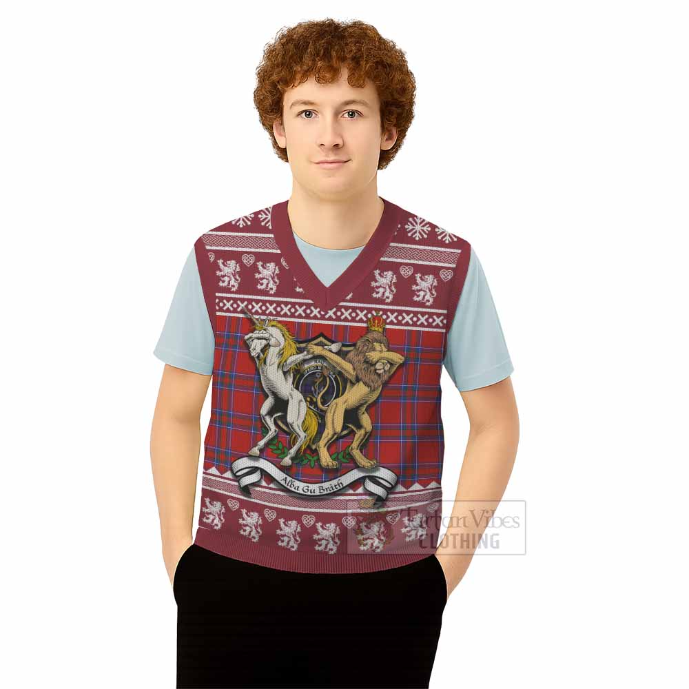 Rait Clan Tartan Crest Christmas Knitted V-Neck Vest Coat of Arms Funny Style - Tartan Vibes Clothing