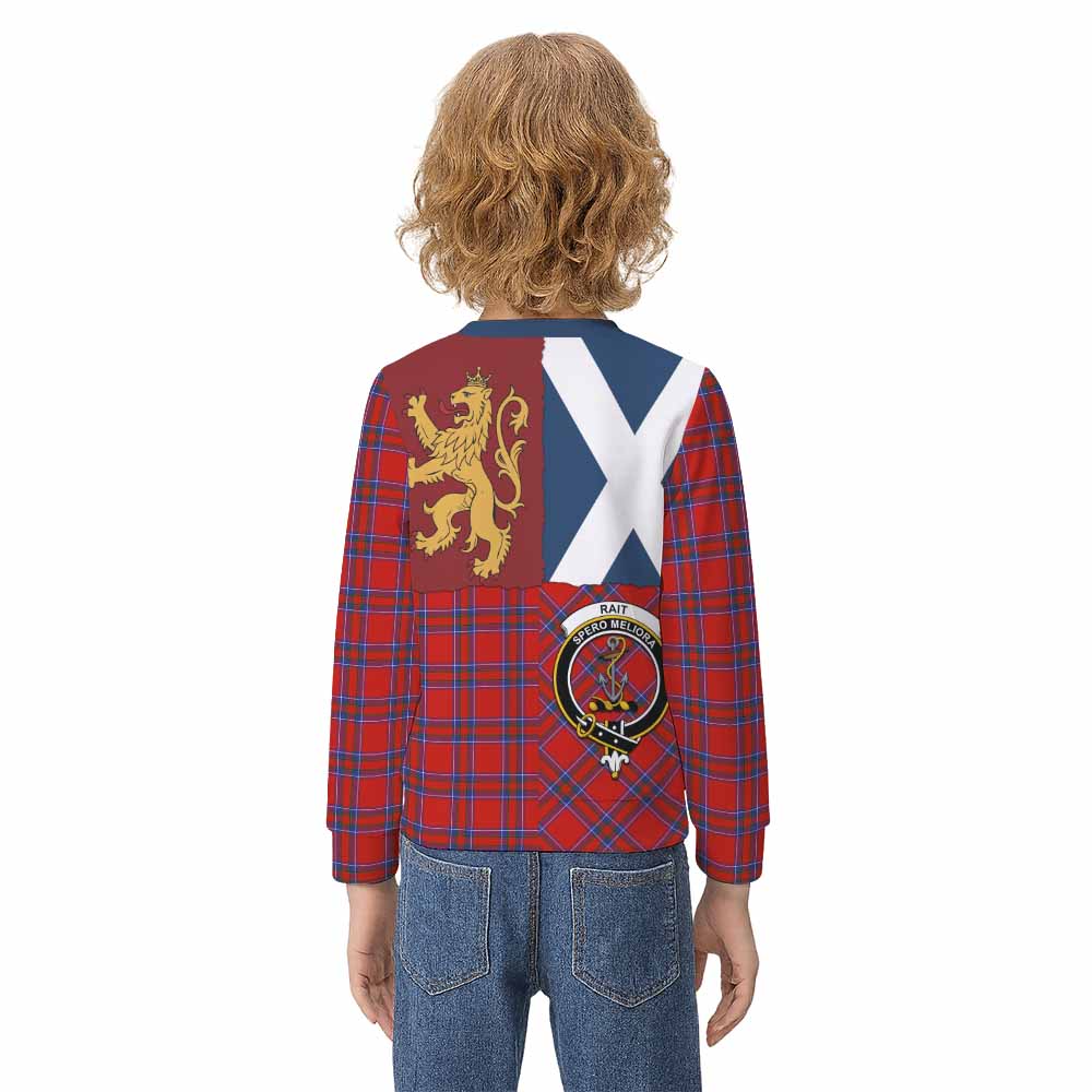Rait Crest Tartan Kid Knitted Sweatshirt with Lion Rampant Saltire Style - Tartan Vibes Clothing