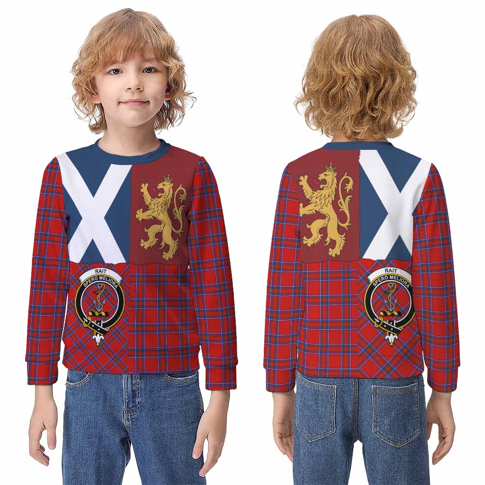 Rait Crest Tartan Kid Knitted Sweatshirt with Lion Rampant Saltire Style - Tartan Vibes Clothing