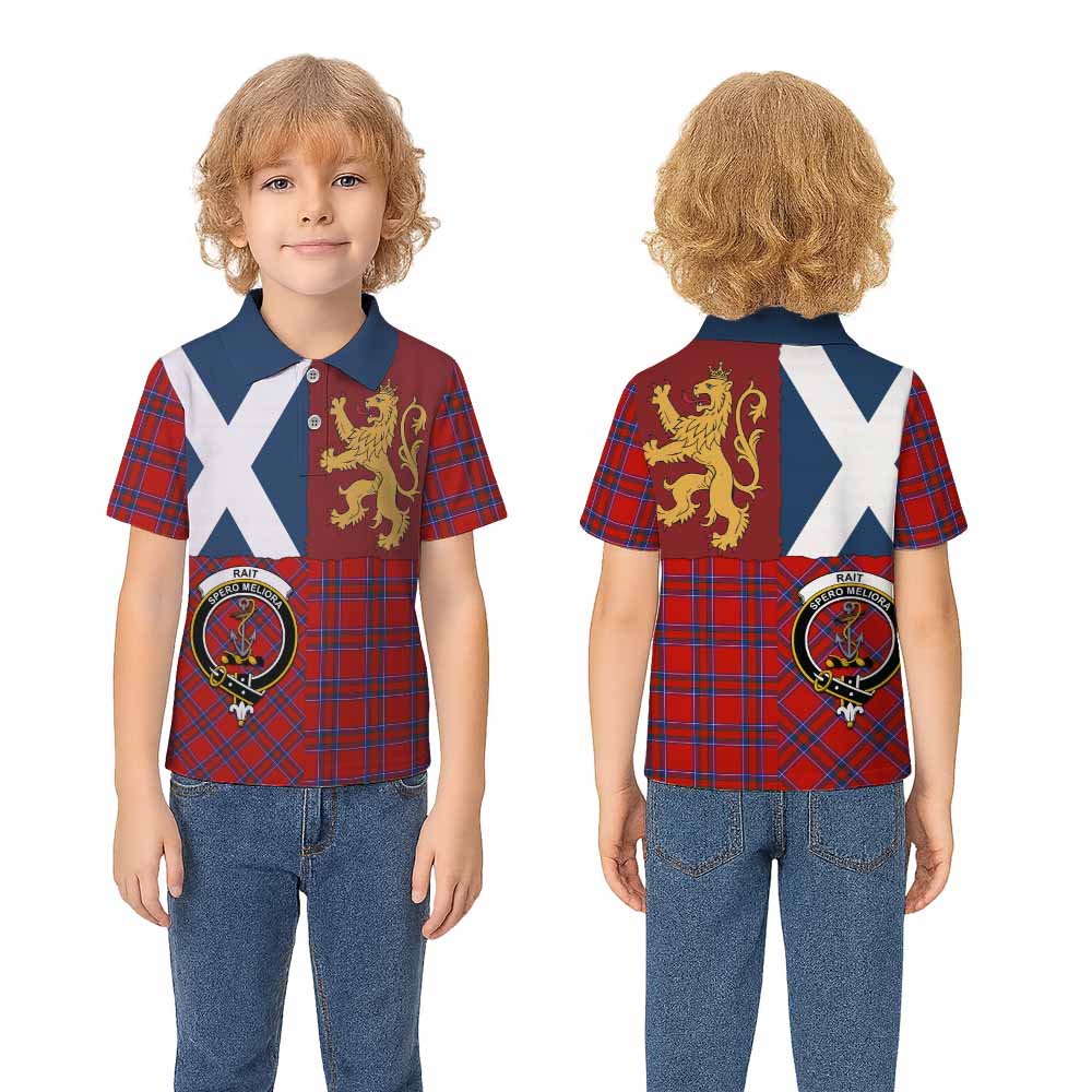 Rait Crest Tartan Kid Polo Shirt with Lion Rampant Saltire Style - Tartan Vibes Clothing