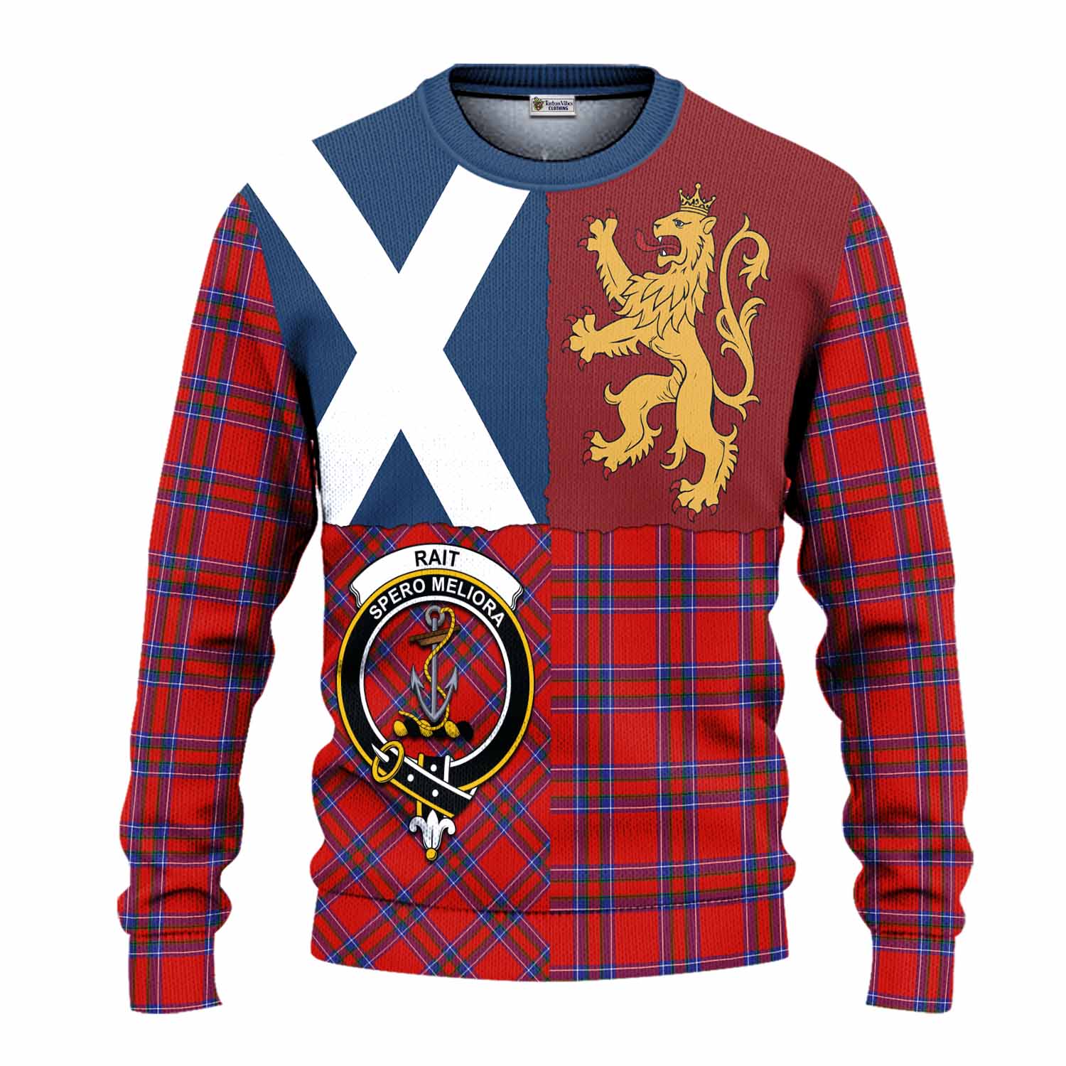 Rait Crest Tartan Knitted Sweater with Lion Rampant Saltire Style