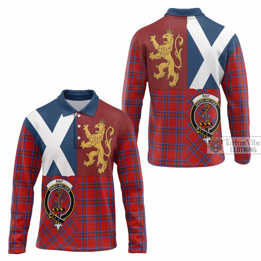 Rait Crest Tartan Long Sleeve Polo Shirt with Lion Rampant Saltire Style