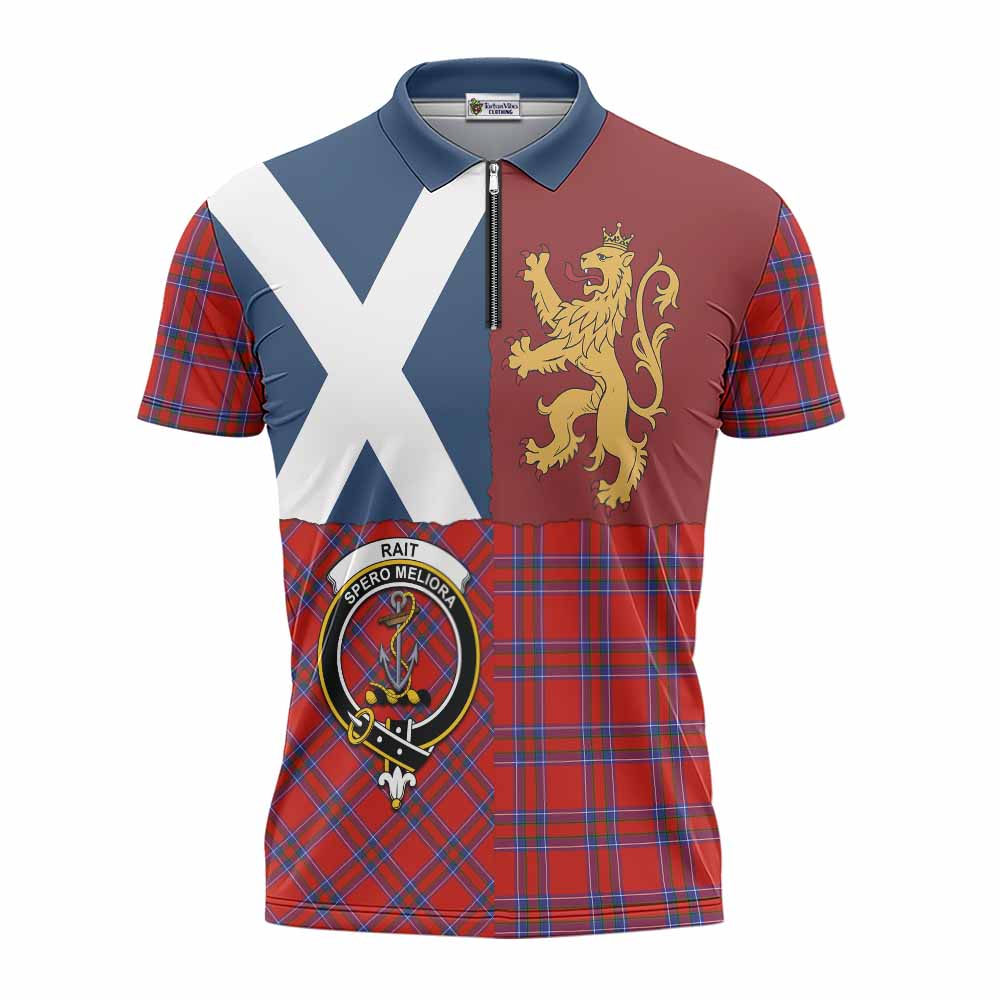 Rait Crest Tartan Zipper Polo Shirt with Lion Rampant Saltire Style