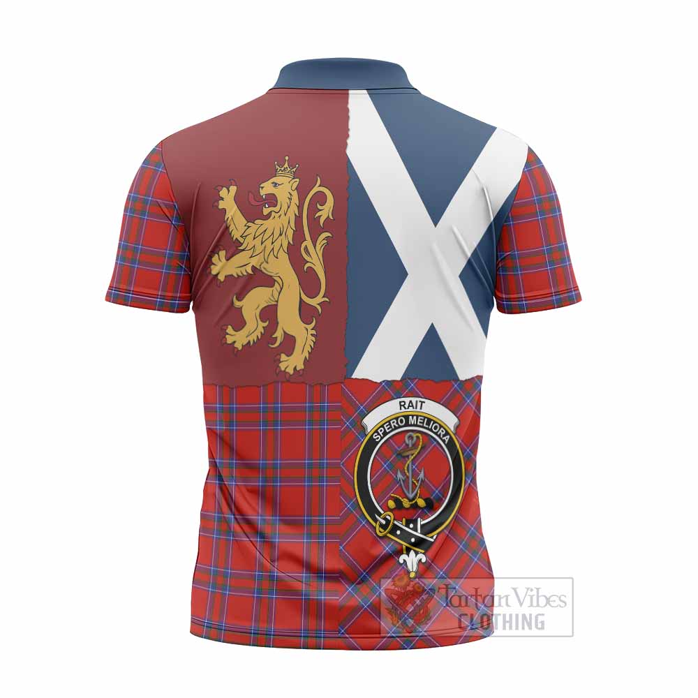 Rait Crest Tartan Zipper Polo Shirt with Lion Rampant Saltire Style