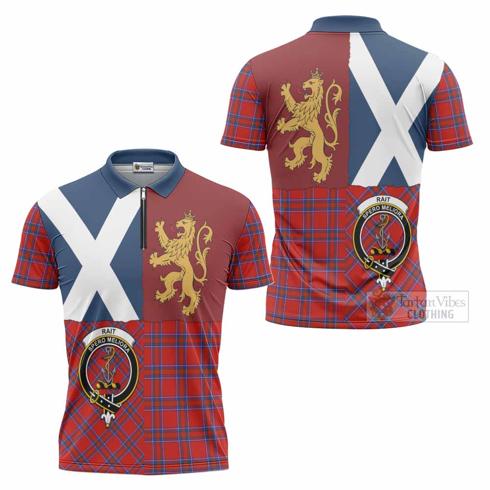 Rait Crest Tartan Zipper Polo Shirt with Lion Rampant Saltire Style