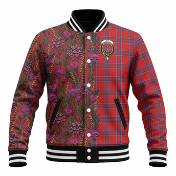 Rait Family Crest Tartan Baseball Jacket Scottish Thistle Flower Pattern Half Style