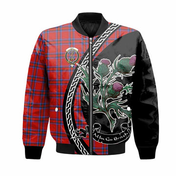 Rait Family Crest Tartan Bomber Jacket Alba Thistle Inspired