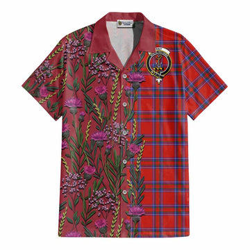 Rait Family Crest Tartan Cotton Hawaiian Shirt Scottish Thistle Flower Pattern Half Style