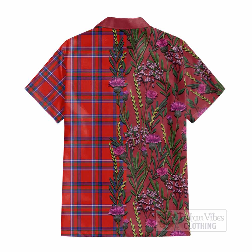 Rait Family Crest Tartan Cotton Hawaiian Shirt Scottish Thistle Flower Pattern Half Style - Tartan Vibes Clothing