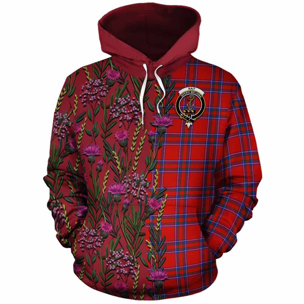 Rait Family Crest Tartan Cotton Hoodie Scottish Thistle Flower Pattern Half Style - Tartan Vibes Clothing