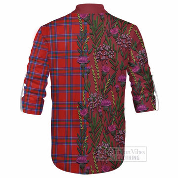 Rait Family Crest Tartan Ghillie Shirt Scottish Thistle Flower Pattern Half Style